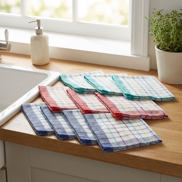 10er-Set Geschirrtücher - 100% Baumwolle, 50x70 cm - Starke Saugkraft, vielseitig, 60°C waschbar - Für Küche, Geschirr, Fenster