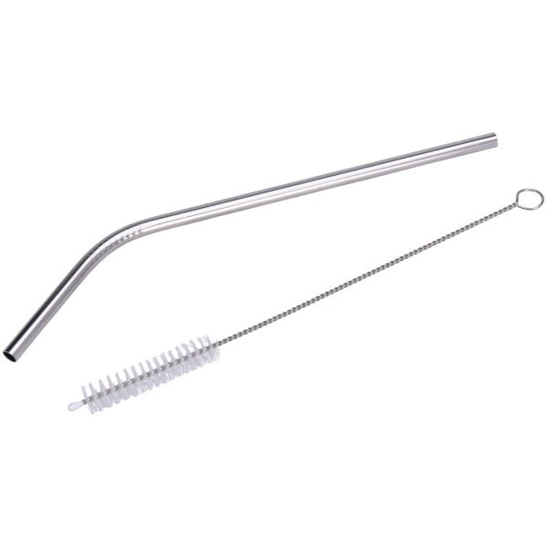 Edelstahl-Trinkhalme 4er Set - Wiederverwendbar & Spülmaschinenfest - Gebogene Form, Ø 6 x 215 mm inkl. Reinigungsbürste - Für Cocktails & Säfte