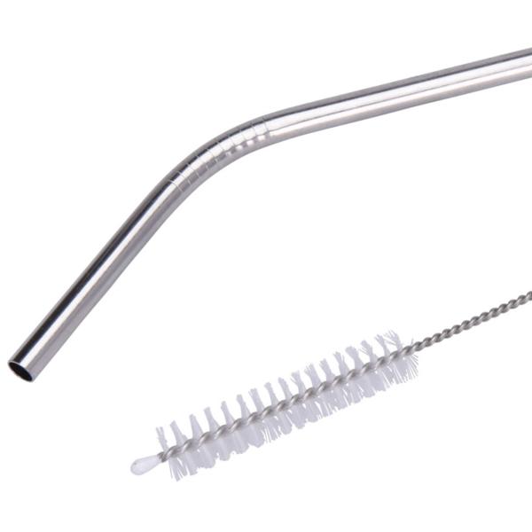 Edelstahl-Trinkhalme 4er Set - Wiederverwendbar & Spülmaschinenfest - Gebogene Form, Ø 6 x 215 mm inkl. Reinigungsbürste - Für Cocktails & Säfte