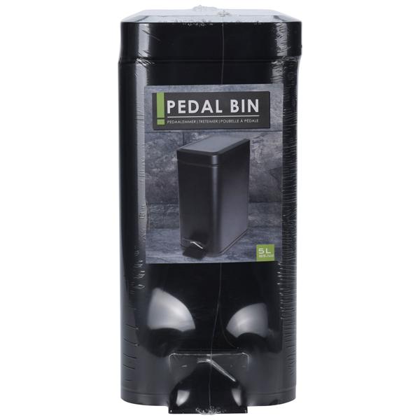 Treteimer 5L Schwarz - Mühelose Abfallentsorgung mit Fusspedal - Geruchsdichter Abfalleimer Metall für Bad Küche Büro - 25x14x29 cm