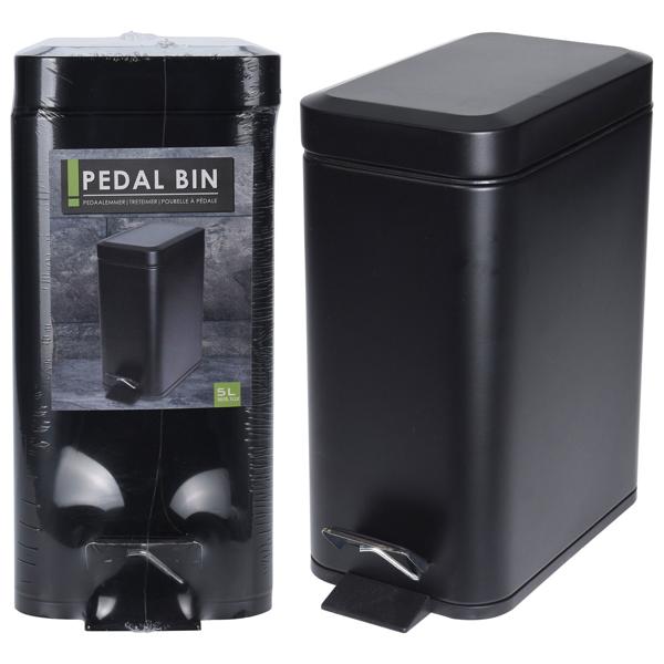 Treteimer 5L Schwarz - Mühelose Abfallentsorgung mit Fusspedal - Geruchsdichter Abfalleimer Metall für Bad Küche Büro - 25x14x29 cm