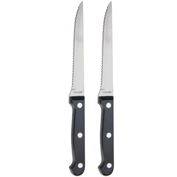 Steakmesser 2er-Set Edelstahl - Gezackte Klingen für Fleisch, Pizza & Gemüse - Ergonomische Griffe - Silber/Schwarz - Profi-Koch Wirkung