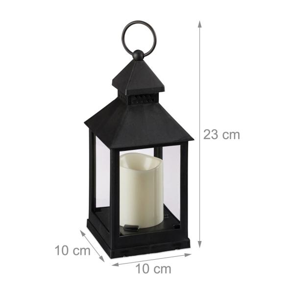 Laterne mit LED Deko Kerze, Windlicht, 2er-Set, 23 cm
