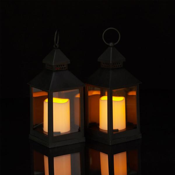 Laterne mit LED Deko Kerze, Windlicht, 2er-Set, 23 cm