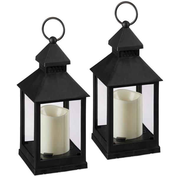 Laterne mit LED Deko Kerze, Windlicht, 2er-Set, 23 cm