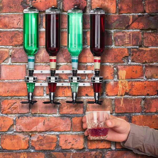 2er Set Getränkespender für 4 Flaschen, Wandmontage – Dosierer mit Finger-Push, ideal für Partyräume, Kellerbar & Gartenlaube, Bar-Zubehör
