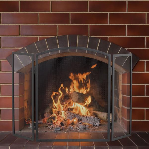 Elegantes 3-teiliges Funkenschutzgitter (62x96cm): Metall, schwarz-silber – flexibler Kaminschutz, stilvolles Design für jeden Kamin
