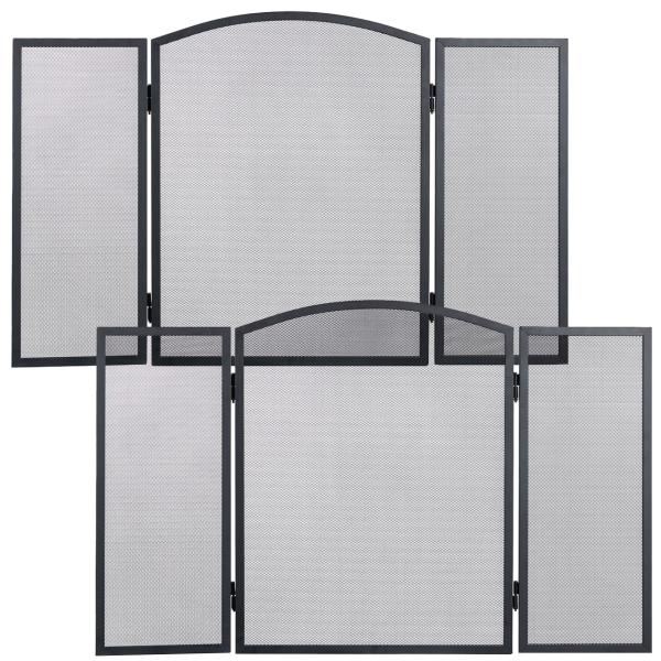 2er Set - 3-teiliger Funkenschutz, Metall, 62x96cm, schwarz/silber: Kaminschutzgitter, Feuerschirm, Kamingitter, Funken Schutz