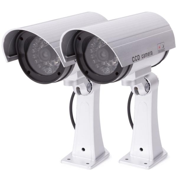 Überwachungskamera-Attrappe 2er Set - Täuschend echt mit blinkender LED - Einbruchschutz für Innen- & Aussenbereich - Batteriebetrieben - Einfache Montage