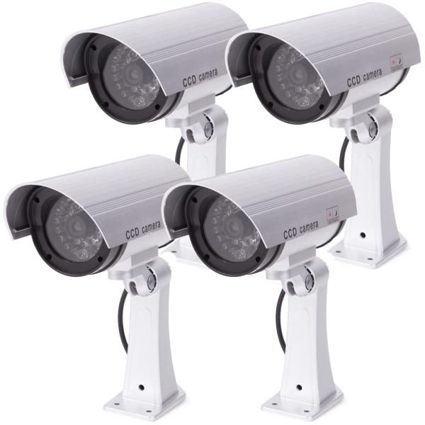 Überwachungskamera-Attrappe 4er Set - Täuschend echt mit LED-Signal - Effektiver Einbruchschutz für Innen- & Aussenbereich - Batteriebetriebene Dummy-Kamera