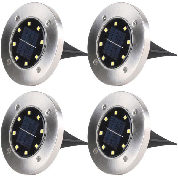 4er Set Solar-LED-Garten-Bodenleuchte: Robuster Edelstahl, IP44-Wetterfest, für sichere & stilvolle Gartenwege. Energieeffiziente Wegeleuchte