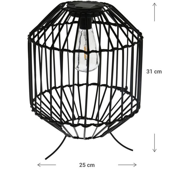 Schwarze Solar Laterne im Landhausstil, H31,5cm, Ø 25 cm – Metallstreben, atmosphärische Gartenbeleuchtung mit Vintage Charme