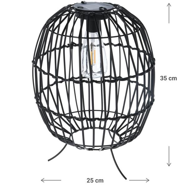 Rustikale Garten-Solarleuchte mit schwarzen Metallstreben – H 35cm Ø 25cm, atmosphärische Beleuchtung, dekorativer Blickfang