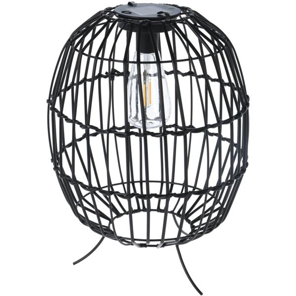 Rustikale Garten-Solarleuchte mit schwarzen Metallstreben – H 35cm Ø 25cm, atmosphärische Beleuchtung, dekorativer Blickfang