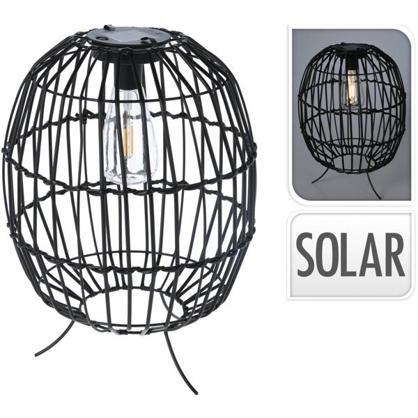 Rustikale Garten-Solarleuchte mit schwarzen Metallstreben – H 35cm Ø 25cm, atmosphärische Beleuchtung, dekorativer Blickfang