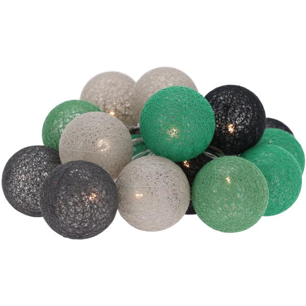 Lichterkette 20 Baumwoll-Lampions grün-grau - Stimmungslicht Girlande für Gartenparty, Hochzeit & Kindergeburtstag - Ø 6cm - IP44 - Batteriebetrieben mit Timer