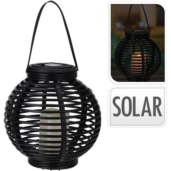 Solarlaterne Kugel - Ø21cm - LED Kerze Antik Look - Sicher für Innen & Aussen - Aufladbare NI-MH Batterie - Ideal für Garten, Camping, Events - Schwarz