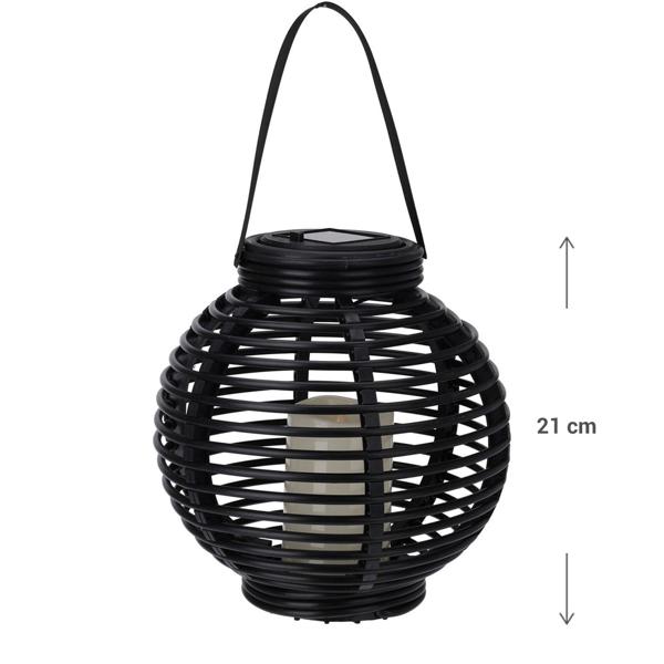 Solarlaterne Kugel - Ø21cm - LED Kerze Antik Look - Sicher für Innen & Aussen - Aufladbare NI-MH Batterie - Ideal für Garten, Camping, Events - Schwarz