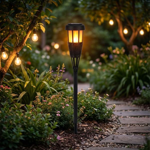 Solargartenfackel mit Erdspiess – Warmes Flammeneffekt-Licht für Garten, Balkon & Wege – 51 cm hoch, wetterbeständig, inkl. Solarmodul & NI-MH Batterie