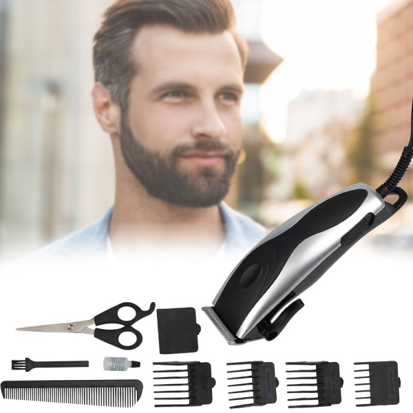 Haar- und Bartschneider 10-tlg. Set - Für modische Kurzhaarfrisuren & gepflegte Bärte - 4 Aufsätze (3, 6, 9, 12mm), leisem Motor, Kamm & Öl