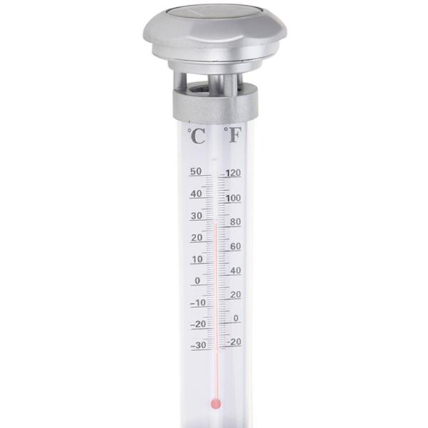 Wetterfestes Solar-Gartenthermometer mit LED-Licht: Inkl. Erdspiess, 9x59cm – für genaue Temperaturanzeige und dekorative Gartenbeleuchtung