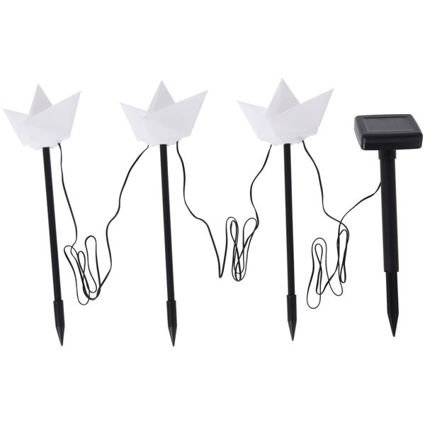 Maritime Solar-Dekoleuchten 3 Boote (weiss): 28,5cm Höhe, inkl. Erdspiess – stilvolle Solarlampen in Bootsform für stimmungsvolle Beleuchtung