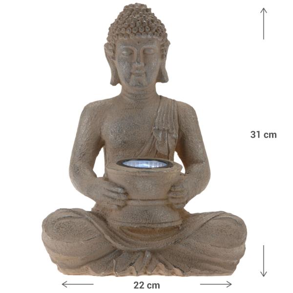 Buddha Solarleuchte mit Akku, Deko-Figur: 22x15x31cm, Solarlicht für Balkon oder Garten, für eine beruhigende Atmosphäre