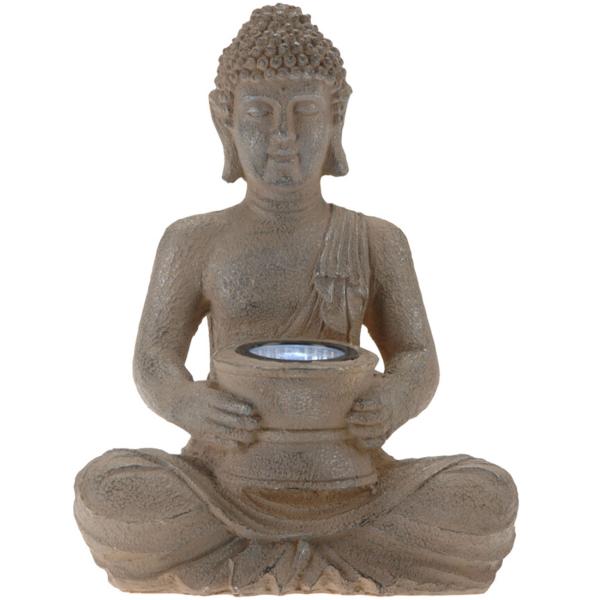 Buddha Solarleuchte mit Akku, Deko-Figur: 22x15x31cm, Solarlicht für Balkon oder Garten, für eine beruhigende Atmosphäre