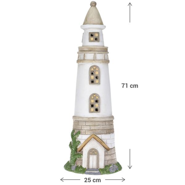Solarlampe Leuchtturm grau-weiss - Dekofigur 71cm für Garten, Balkon - Maritimes Flair, wetterfest- Solarlicht mit Akku-Batterie