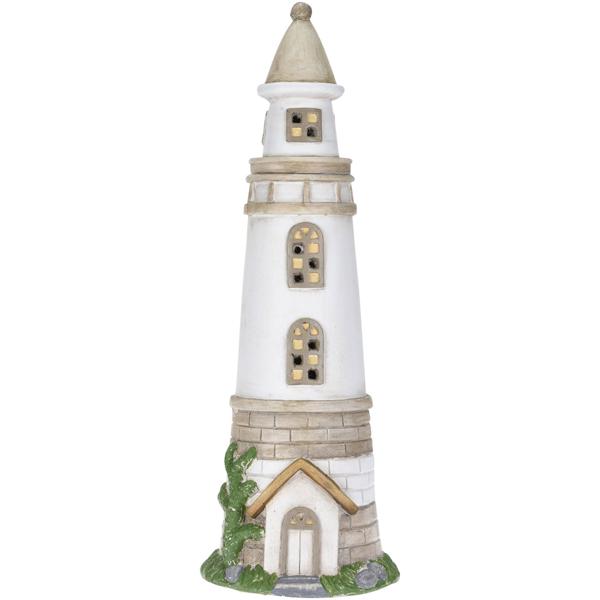 Solarlampe Leuchtturm grau-weiss - Dekofigur 71cm für Garten, Balkon - Maritimes Flair, wetterfest- Solarlicht mit Akku-Batterie