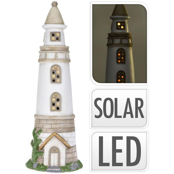 Solarlampe Leuchtturm grau-weiss - Dekofigur 71cm für Garten, Balkon - Maritimes Flair, wetterfest- Solarlicht mit Akku-Batterie