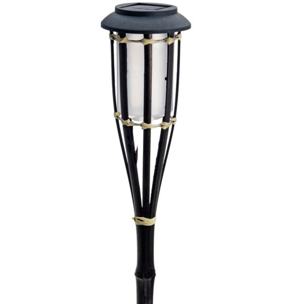 Solargartenfackel aus Bambus, 65cm - Täuschend echtes Flammenlicht für Garten & Terrasse - Mit Solarmodul & 1.2V 100mAh Ni-MH-Akku