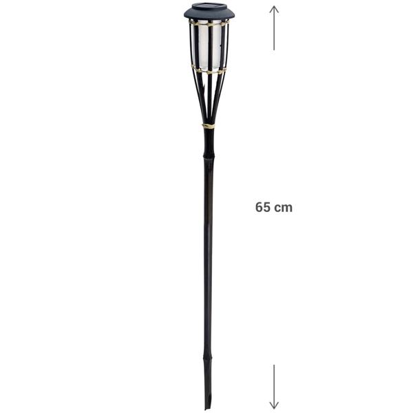 Solargartenfackel aus Bambus, 65cm - Täuschend echtes Flammenlicht für Garten & Terrasse - Mit Solarmodul & 1.2V 100mAh Ni-MH-Akku