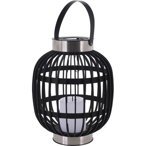 Stilvolle Solar-Gartenampel in Rattan-Optik: Edle Edelstahl-Laterne mit LED-Kerze, schwarz, 23x23x30 cm für stimmungsvolle Abende