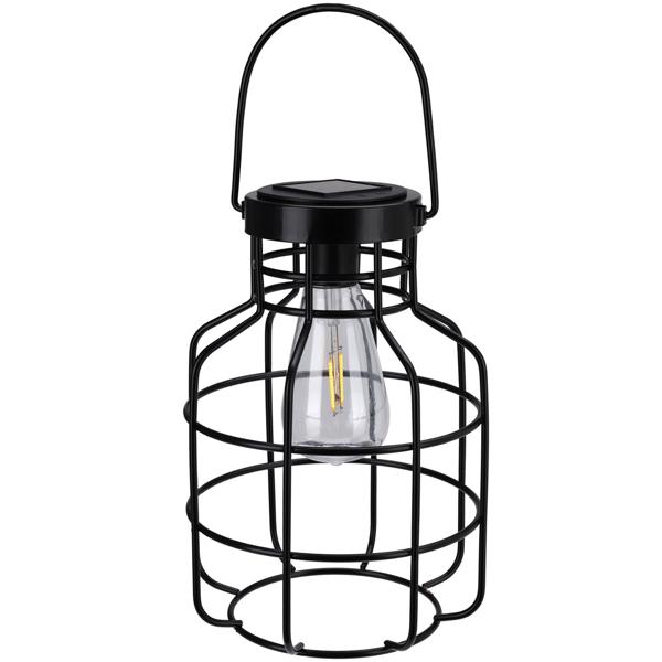 Rustikale Draht Solarlaterne (20x24cm): Schwarze Metall-Laterne mit Griff, atmosphärische Gartenbeleuchtung im Vintage-Look