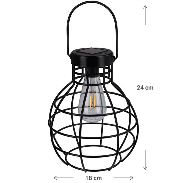 Solarlaterne Metall Schwarz - Solarbetriebene Pendelleuchte für Garten, Camping & Deko - Inkl. Solarmodul & Akku - Warmweisses Licht bis 6h - 180x180x255mm