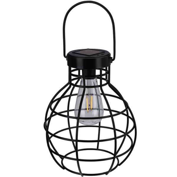 Solarlaterne Metall Schwarz - Solarbetriebene Pendelleuchte für Garten, Camping & Deko - Inkl. Solarmodul & Akku - Warmweisses Licht bis 6h - 180x180x255mm