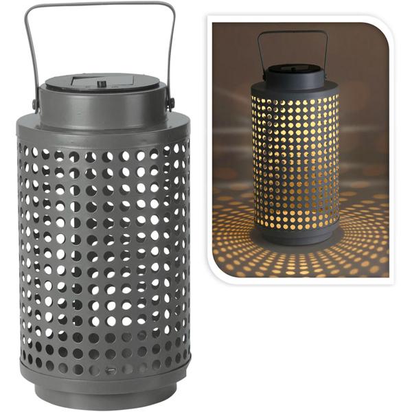 Solar-Laterne 23cm hoch - aufstell- oder aufhängbar - Industrial Style, robustes Metall Ø 13cm, warmweisses Licht, 6h Leuchtdauer, Akku