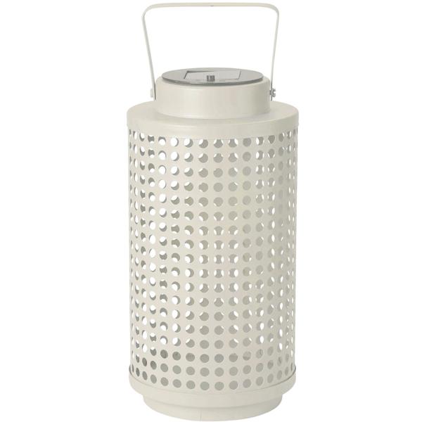 Solar-Laterne 23cm – Aufstellen/Aufhängen – Metall weiss – Sicher, umweltfreundlich – 6h Leuchtdauer – Ideal für Garten & Lofts – Ø13x23.5cm – 250 mAh Akku