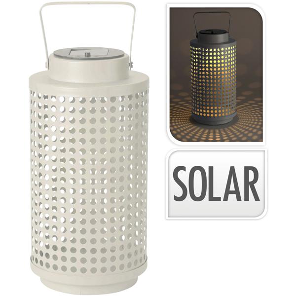 Solar-Laterne 23cm – Aufstellen/Aufhängen – Metall weiss – Sicher, umweltfreundlich – 6h Leuchtdauer – Ideal für Garten & Lofts – Ø13x23.5cm – 250 mAh Akku