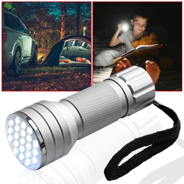 Hochwertige LED-Taschenlampe mit Aluminium-Gehäuse und 21 LEDs, Helle Strahlkraft und lange Lebensdauer, Zuhause, Camping, Outdoor Abenteuer