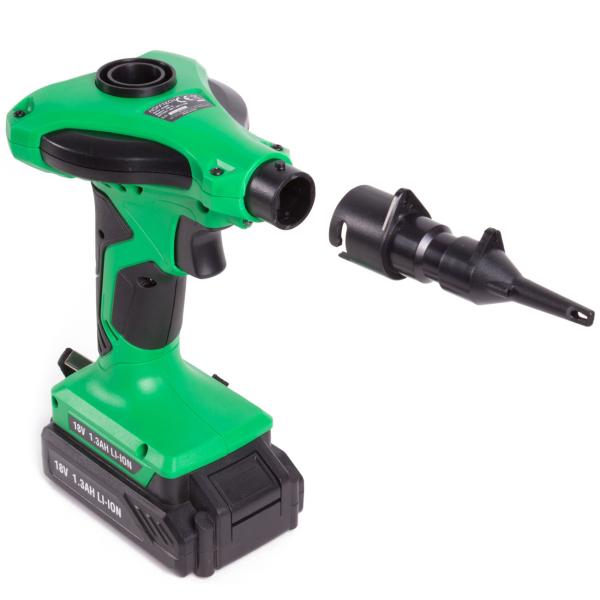 Kabelloser 18V Akku-Handkompressor mit Aufsätzen: Elektrische Luftpumpe, grün/schwarz, für schnelles Aufpumpen von Luftmatratzen, Booten