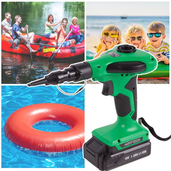 Kabelloser 18V Akku-Handkompressor mit Aufsätzen: Elektrische Luftpumpe, grün/schwarz, für schnelles Aufpumpen von Luftmatratzen, Booten