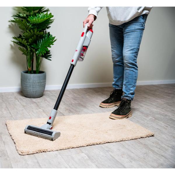 2-in-1 Akku-Staubsauger kabellos mit Handfunktion – Beutelloser Stielstaubsauger mit Wandhalterung, weiss, rose & anthrazit