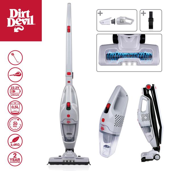 Dirt Devil kabelloser 2 in 1 Staubsauger beutellos, Akku Staubsauger mit Handfunktion, weiss, rot, anthrazit
