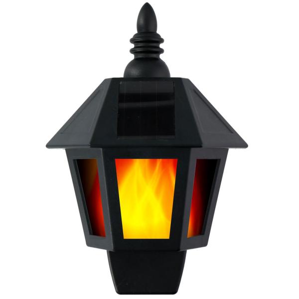 Solar-Wandlaterne mit Flammeneffekt - Romantisches Kerzenlicht für Aussenbereiche - Schwarz, 19,5x10x27,5cm - Spritzwassergeschützt