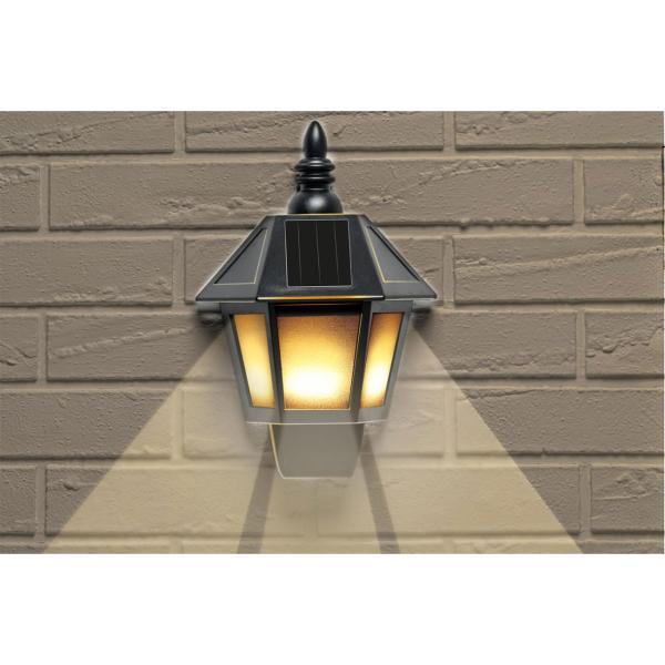 Solar-Wandlaterne mit Flammeneffekt - Romantisches Kerzenlicht für Aussenbereiche - Schwarz, 19,5x10x27,5cm - Spritzwassergeschützt