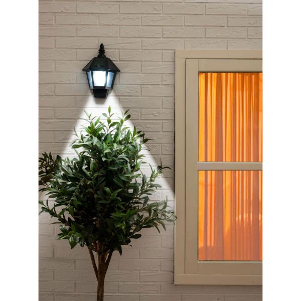 Solar-Wandlaterne mit Flammeneffekt - Romantisches Kerzenlicht für Aussenbereiche - Schwarz, 19,5x10x27,5cm - Spritzwassergeschützt