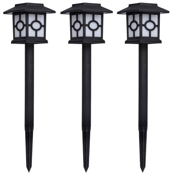 Solarlampen 3er-Set - Dämmerungssensor Gartenleuchten mit Erdspiess - Autom. Beleuchtung für Terrasse & Garten - Wetterfest, 8.5x8.5x37 cm