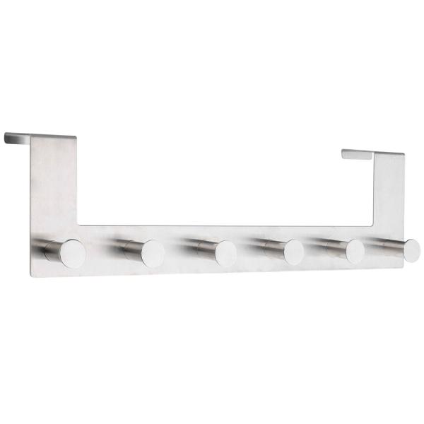 Türgarderobenleiste Edelstahl - 6 Kleiderhaken - Ohne Bohren - 39x11x2,5 cm - Für Türfalz bis 2 cm Stärke - Schützt vor Kratzern - Mobile Garderobe